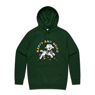 Happy And Weird Hoodie by Lonely Kids Club. All clothing from our T-shirts to our shorts and hoodies are ethically made, and printed packed and shipped from Sydney.