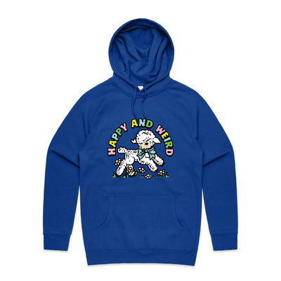 Happy And Weird Hoodie by Lonely Kids Club. All clothing from our T-shirts to our shorts and hoodies are ethically made, and printed packed and shipped from Sydney.