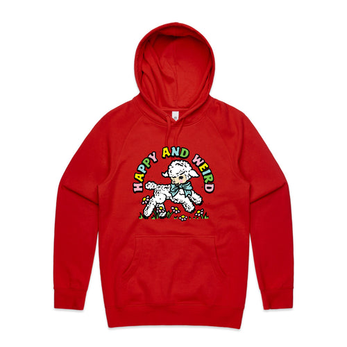 Happy And Weird Hoodie by Lonely Kids Club. All clothing from our T-shirts to our shorts and hoodies are ethically made, and printed packed and shipped from Sydney.