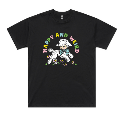 Happy And Weird Oversized Tee by Lonely Kids Club. All clothing from our T-shirts to our shorts and hoodies are ethically made, and printed packed and shipped from Sydney.