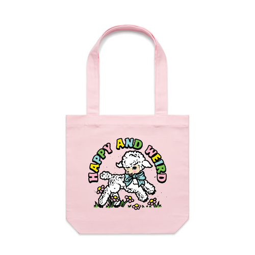 Happy And Weird Tote by Lonely Kids Club. All clothing from our T-shirts to our shorts and hoodies are ethically made, and printed packed and shipped from Sydney.
