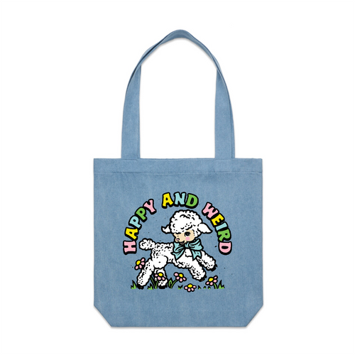 Happy And Weird Tote by Lonely Kids Club. All clothing from our T-shirts to our shorts and hoodies are ethically made, and printed packed and shipped from Sydney.