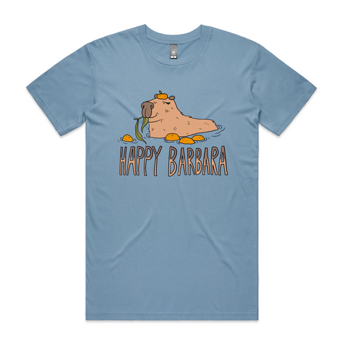 Happy Barbara Tee by Lonely Kids Club. All clothing from our T-shirts to our shorts and hoodies are ethically made, and printed packed and shipped from Sydney.