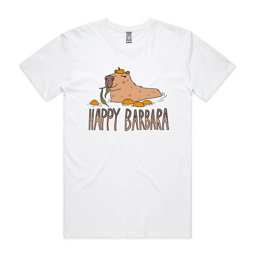 Happy Barbara Tee by Lonely Kids Club. All clothing from our T-shirts to our shorts and hoodies are ethically made, and printed packed and shipped from Sydney.