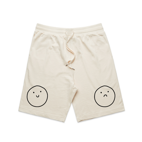 Happy Sad Shorts by Lonely Kids Club. All clothing from our T-shirts to our shorts and hoodies are ethically made, and printed packed and shipped from Sydney.