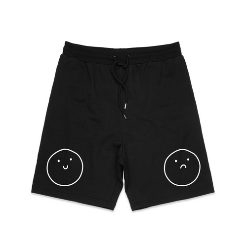 Happy Sad Shorts by Lonely Kids Club. All clothing from our T-shirts to our shorts and hoodies are ethically made, and printed packed and shipped from Sydney.