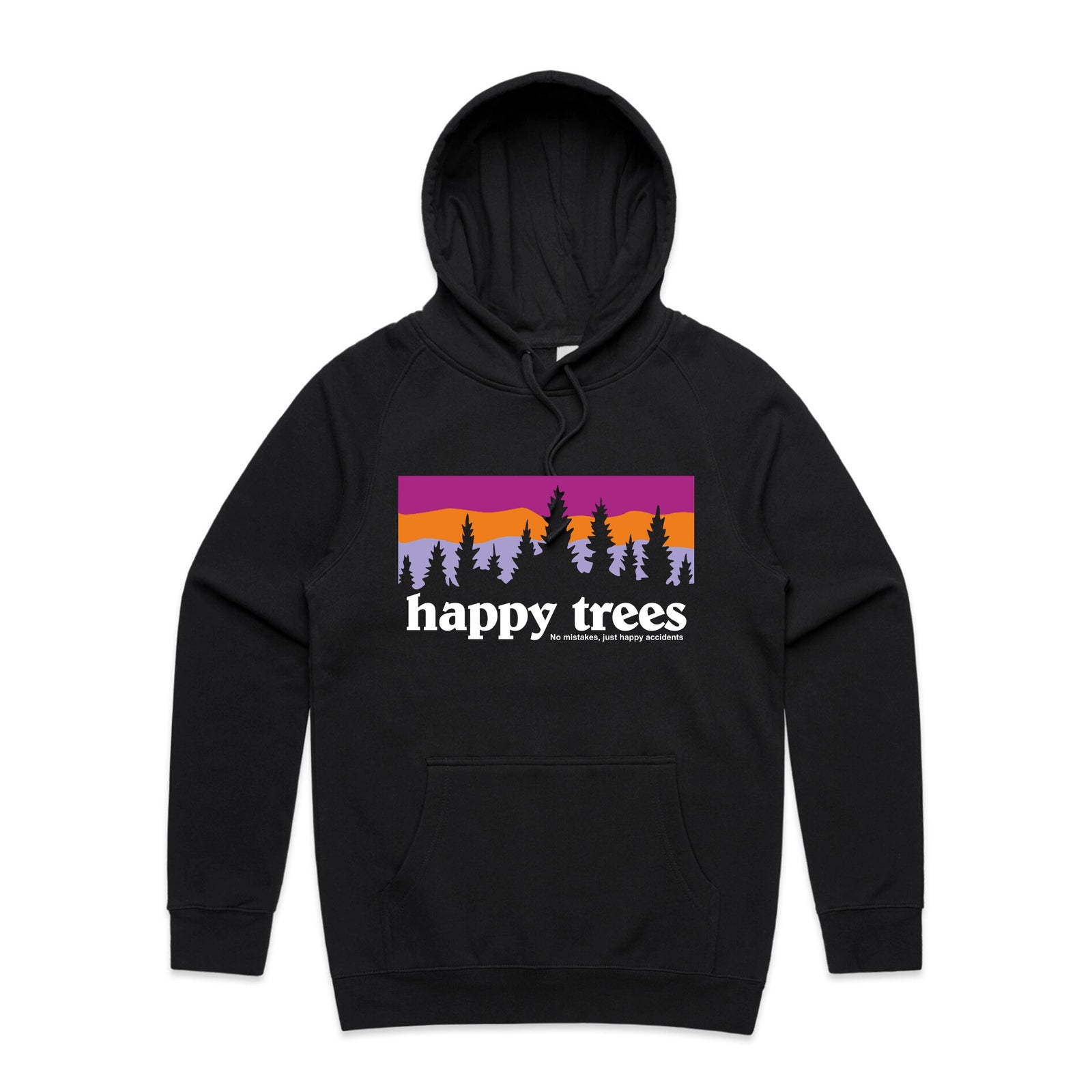 Happy Trees Hoodie by Lonely Kids Club. All clothing from our T-shirts to our shorts and hoodies are ethically made, and printed packed and shipped from Sydney.