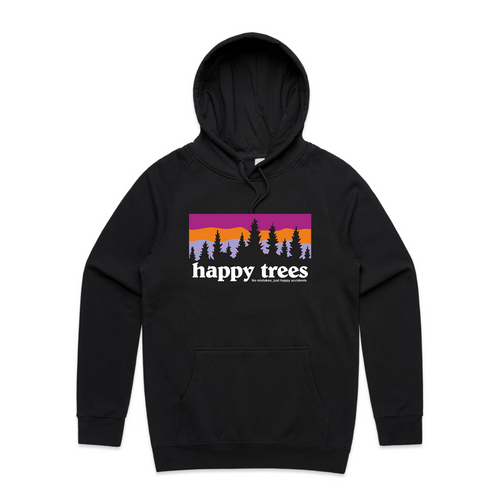 Happy Trees Hoodie by Lonely Kids Club. All clothing from our T-shirts to our shorts and hoodies are ethically made, and printed packed and shipped from Sydney.