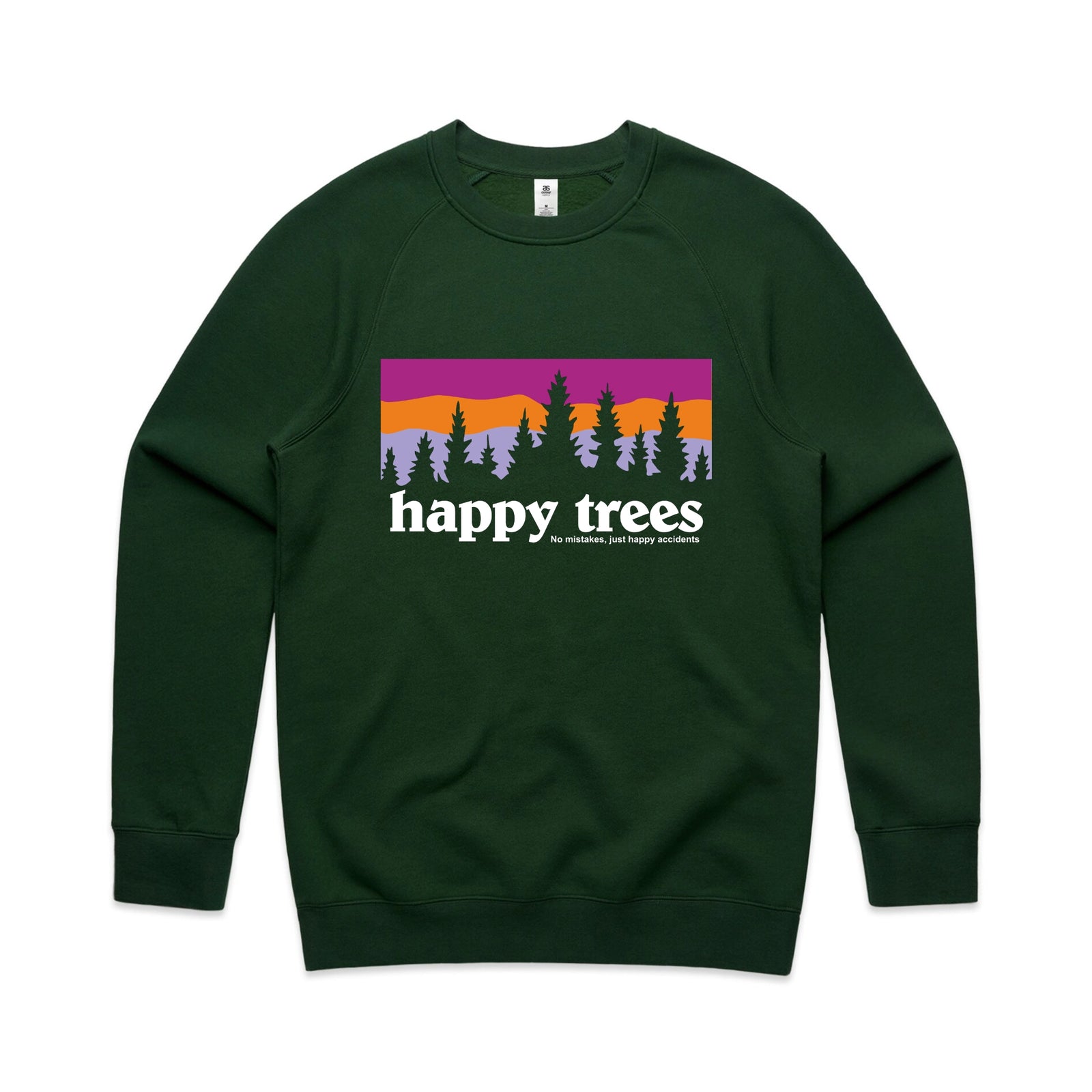 Happy Trees Jumper by Lonely Kids Club. All clothing from our T-shirts to our shorts and hoodies are ethically made, and printed packed and shipped from Sydney.