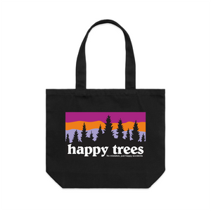 Happy Trees Tote by Lonely Kids Club. All clothing from our T-shirts to our shorts and hoodies are ethically made, and printed packed and shipped from Sydney.
