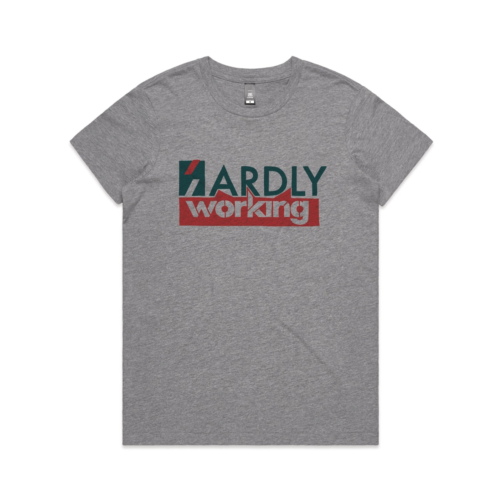 Grey Marle fitted womens t-shirt with Hardly Working graphic by Lonely Kids Club