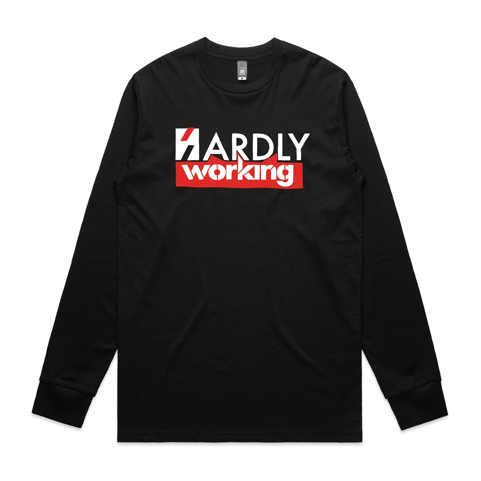 Black long sleeve t-shirt with Hardly Working graphic by Lonely Kids Club