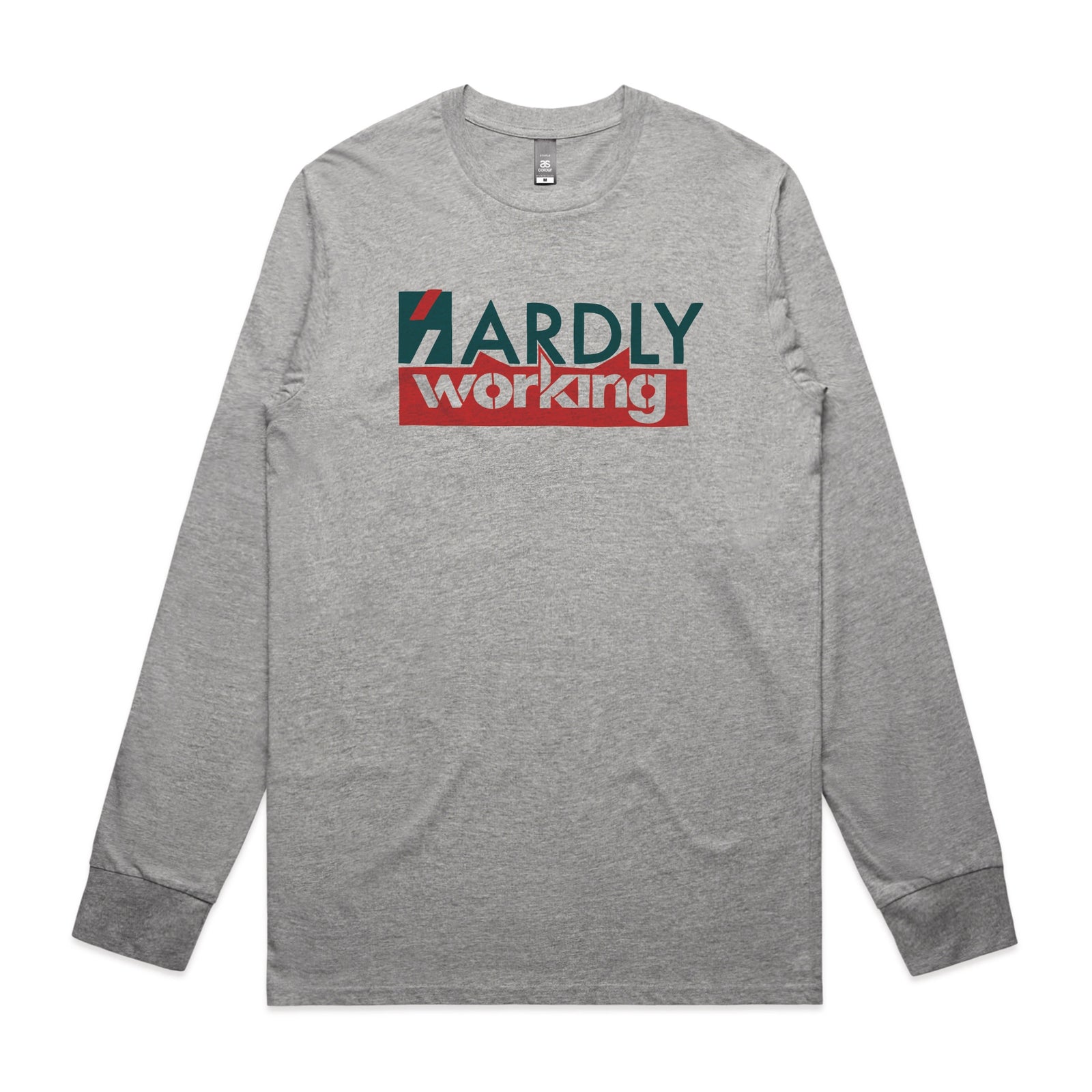Grey Marle long sleeve t-shirt with Hardly Working graphic by Lonely Kids Club