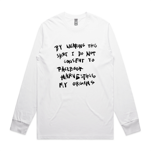 Harvesting My Organs Tee by Lonely Kids Club. All clothing from our T-shirts to our shorts and hoodies are ethically made, and printed packed and shipped from Sydney.