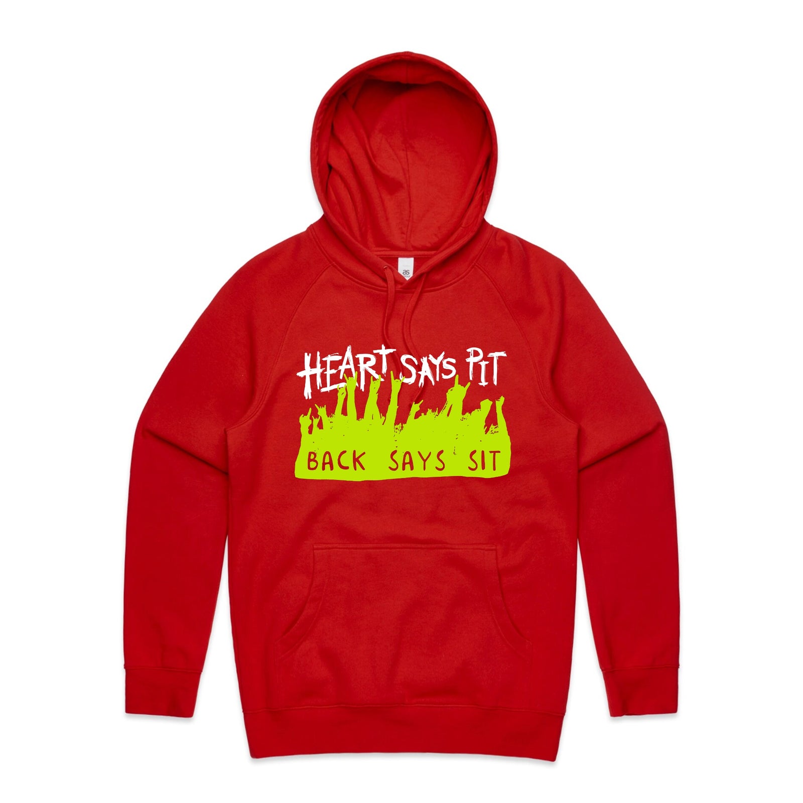 Heart Says Pit Hoodie by Lonely Kids Club. All clothing from our T-shirts to our shorts and hoodies are ethically made, and printed packed and shipped from Sydney.