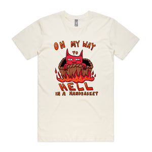 Hell In A Handbasket Tee by Lonely Kids Club. All clothing from our T-shirts to our shorts and hoodies are ethically made, and printed packed and shipped from Sydney.
