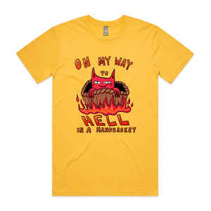 Hell In A Handbasket Tee by Lonely Kids Club. All clothing from our T-shirts to our shorts and hoodies are ethically made, and printed packed and shipped from Sydney.