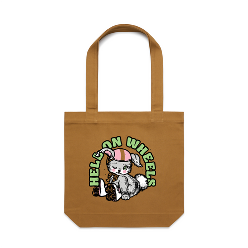 Hell On Wheels Tote by Lonely Kids Club. All clothing from our T-shirts to our shorts and hoodies are ethically made, and printed packed and shipped from Sydney.
