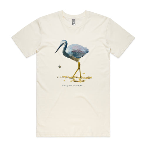 White Faced Heron Tee by Lonely Kids Club. All clothing from our T-shirts to our shorts and hoodies are ethically made, and printed packed and shipped from Sydney.