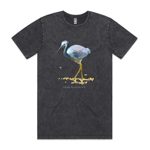 White Faced Heron Tee by Lonely Kids Club. All clothing from our T-shirts to our shorts and hoodies are ethically made, and printed packed and shipped from Sydney.
