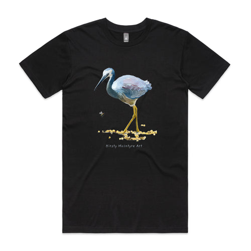 White Faced Heron Tee by Lonely Kids Club. All clothing from our T-shirts to our shorts and hoodies are ethically made, and printed packed and shipped from Sydney.
