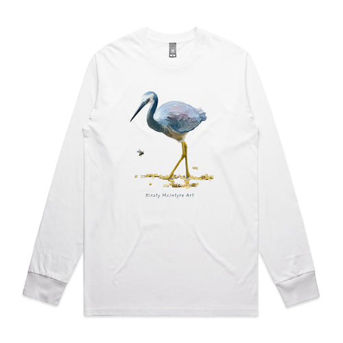 White Faced Heron Tee by Lonely Kids Club. All clothing from our T-shirts to our shorts and hoodies are ethically made, and printed packed and shipped from Sydney.