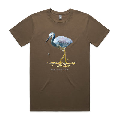 White Faced Heron Tee by Lonely Kids Club. All clothing from our T-shirts to our shorts and hoodies are ethically made, and printed packed and shipped from Sydney.