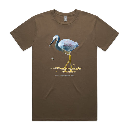 White Faced Heron Tee by Lonely Kids Club. All clothing from our T-shirts to our shorts and hoodies are ethically made, and printed packed and shipped from Sydney.