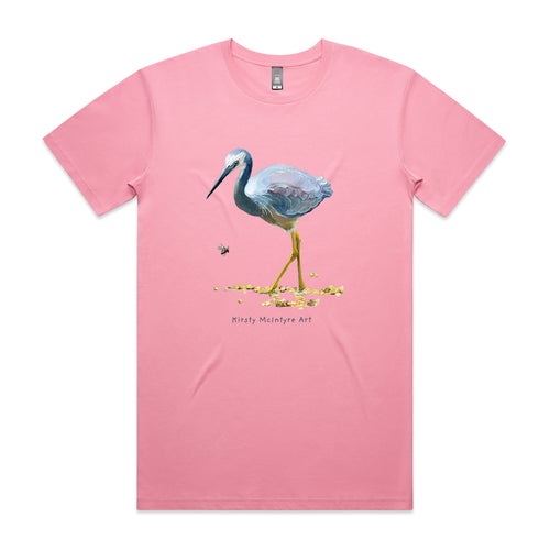 White Faced Heron Tee by Lonely Kids Club. All clothing from our T-shirts to our shorts and hoodies are ethically made, and printed packed and shipped from Sydney.