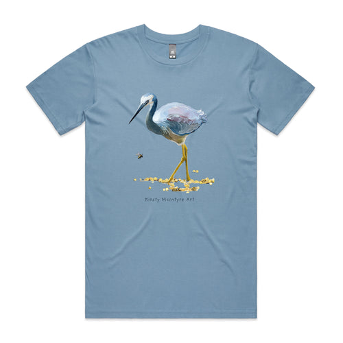 White Faced Heron Tee by Lonely Kids Club. All clothing from our T-shirts to our shorts and hoodies are ethically made, and printed packed and shipped from Sydney.