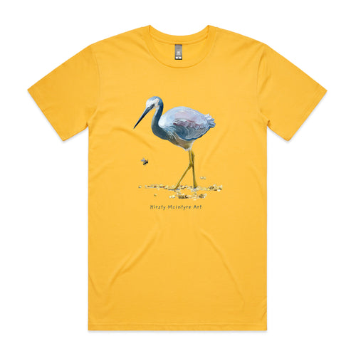White Faced Heron Tee by Lonely Kids Club. All clothing from our T-shirts to our shorts and hoodies are ethically made, and printed packed and shipped from Sydney.