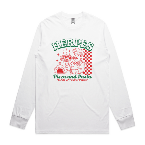 Herpes, Pizza, Pasta Tee by Lonely Kids Club. All clothing from our T-shirts to our shorts and hoodies are ethically made, and printed packed and shipped from Sydney.