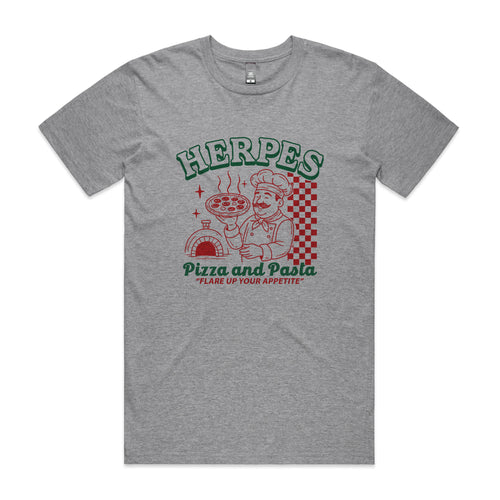 Herpes, Pizza, Pasta Tee by Lonely Kids Club. All clothing from our T-shirts to our shorts and hoodies are ethically made, and printed packed and shipped from Sydney.