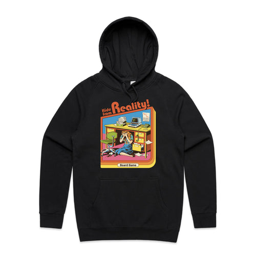 Hide From Reality Hoodie by Lonely Kids Club. All clothing from our T-shirts to our shorts and hoodies are ethically made, and printed packed and shipped from Sydney.