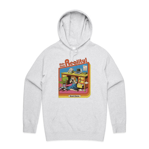 Hide From Reality Hoodie by Lonely Kids Club. All clothing from our T-shirts to our shorts and hoodies are ethically made, and printed packed and shipped from Sydney.
