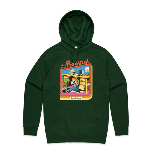 Hide From Reality Hoodie by Lonely Kids Club. All clothing from our T-shirts to our shorts and hoodies are ethically made, and printed packed and shipped from Sydney.
