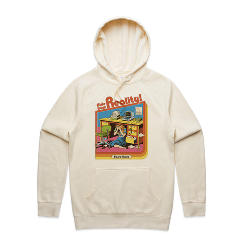Hide From Reality Hoodie by Lonely Kids Club. All clothing from our T-shirts to our shorts and hoodies are ethically made, and printed packed and shipped from Sydney.