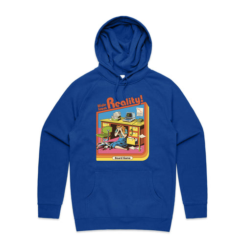 Hide From Reality Hoodie by Lonely Kids Club. All clothing from our T-shirts to our shorts and hoodies are ethically made, and printed packed and shipped from Sydney.
