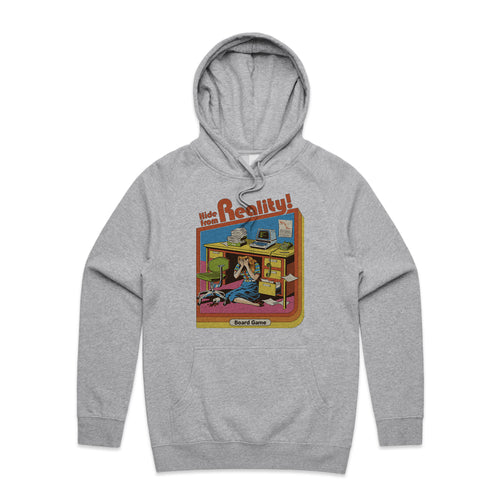 Hide From Reality Hoodie by Lonely Kids Club. All clothing from our T-shirts to our shorts and hoodies are ethically made, and printed packed and shipped from Sydney.