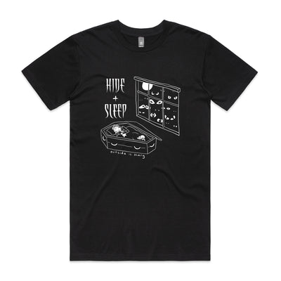 Hide & Sleep Tee by Lonely Kids Club. All clothing from our T-shirts to our shorts and hoodies are ethically made, and printed packed and shipped from Sydney.