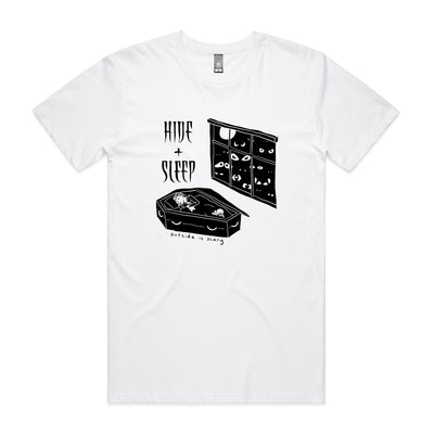 Hide & Sleep Tee by Lonely Kids Club. All clothing from our T-shirts to our shorts and hoodies are ethically made, and printed packed and shipped from Sydney.