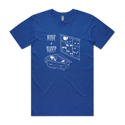 Hide & Sleep Tee by Lonely Kids Club. All clothing from our T-shirts to our shorts and hoodies are ethically made, and printed packed and shipped from Sydney.