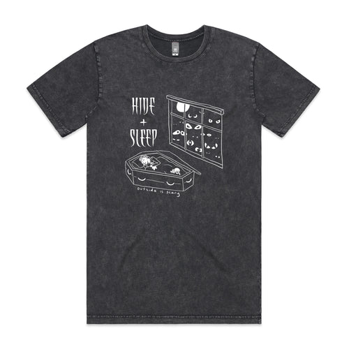Hide & Sleep Tee by Lonely Kids Club. All clothing from our T-shirts to our shorts and hoodies are ethically made, and printed packed and shipped from Sydney.