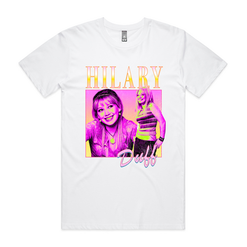 Hilary Duff Retro Tee by Lonely Kids Club. All clothing from our T-shirts to our shorts and hoodies are ethically made, and printed packed and shipped from Sydney.