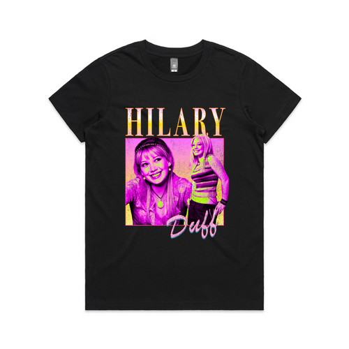 Hilary Duff Retro Tee by Lonely Kids Club. All clothing from our T-shirts to our shorts and hoodies are ethically made, and printed packed and shipped from Sydney.