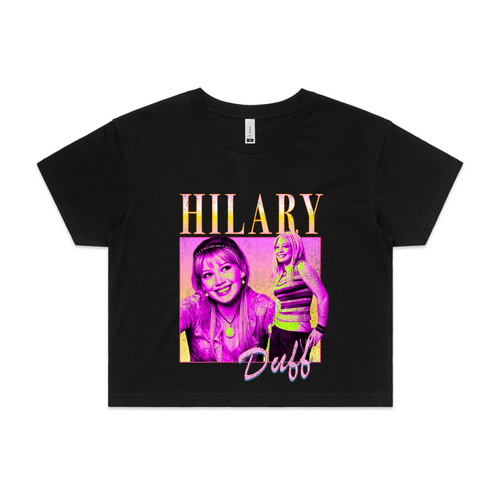 Hilary Duff Retro Tee by Lonely Kids Club. All clothing from our T-shirts to our shorts and hoodies are ethically made, and printed packed and shipped from Sydney.