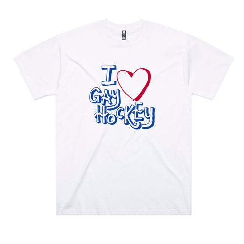 Gay Hockey Tee by Lonely Kids Club. All clothing from our T-shirts to our shorts and hoodies are ethically made, and printed packed and shipped from Sydney.