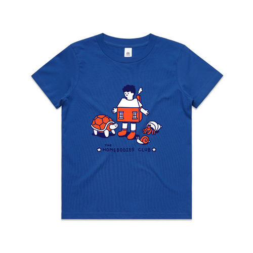 Homebodies Kids Tee by Lonely Kids Club. All clothing from our T-shirts to our shorts and hoodies are ethically made, and printed packed and shipped from Sydney.