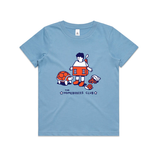 Homebodies Kids Tee by Lonely Kids Club. All clothing from our T-shirts to our shorts and hoodies are ethically made, and printed packed and shipped from Sydney.