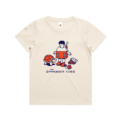 Homebodies Kids Tee by Lonely Kids Club. All clothing from our T-shirts to our shorts and hoodies are ethically made, and printed packed and shipped from Sydney.